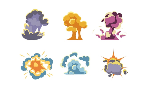 Explosiones establecen elementos de efectos especiales vector ilustración aislada sobre fondo blanco
