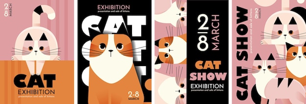 Exposición de gatos Conjunto de carteles publicitarios