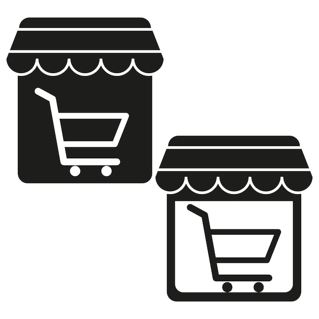 Exposición de la tienda con carrito Icono vectorial de compras Símbolo de negocio minorista Elemento gráfico de comercio electrónico
