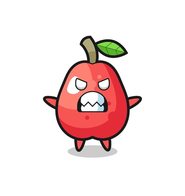 Expresión colérica del carácter de la mascota de la manzana de agua, diseño de estilo lindo para camiseta, pegatina, elemento de logotipo