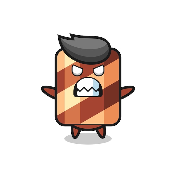 Expresión colérica del personaje de la mascota del rollo de obleas, diseño de estilo lindo para camiseta, pegatina, elemento de logotipo