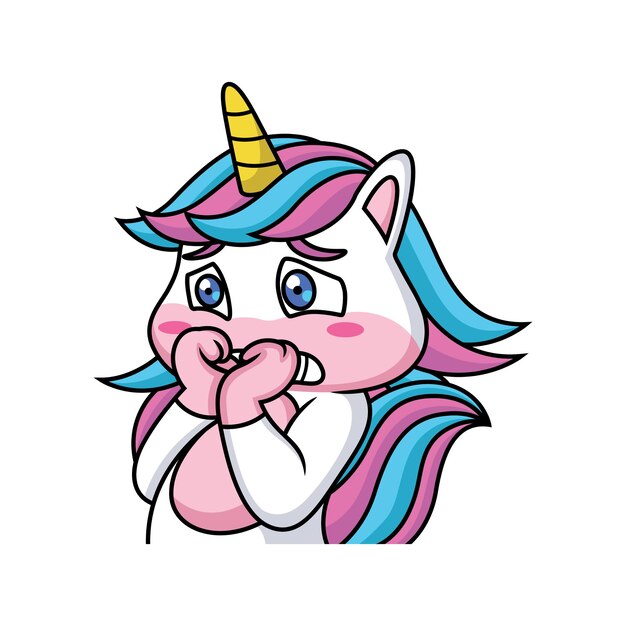 Expresión Cute Unicorn Cartoon está asustado