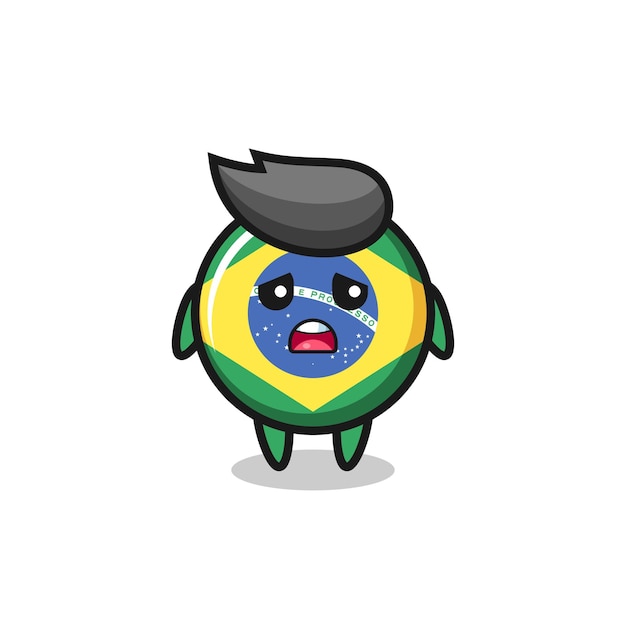 Expresión decepcionada de la caricatura de la insignia de la bandera de brasil, diseño de estilo lindo para camiseta, pegatina, elemento de logotipo