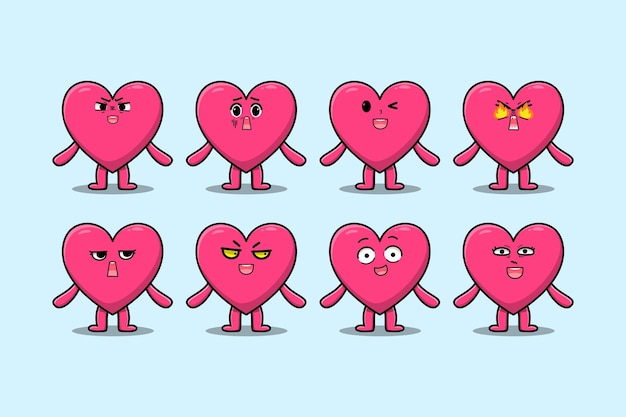 Expresión diferente de dibujos animados de corazón encantador kawaii