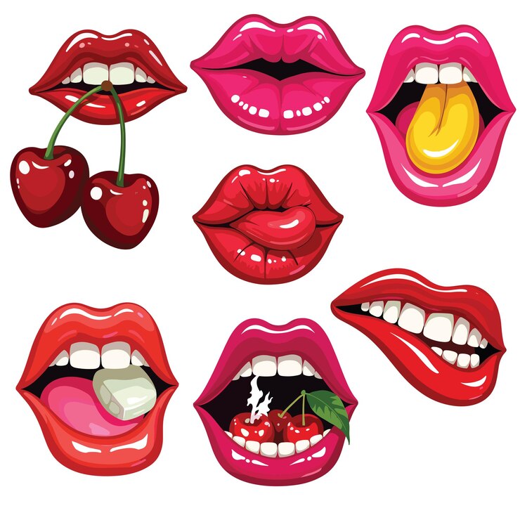 Vector expresión de emoción con labios femeninos y conjunto de boca