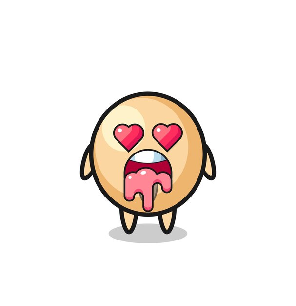 La expresión enamorada de un lindo frijol de soya con ojos en forma de corazón