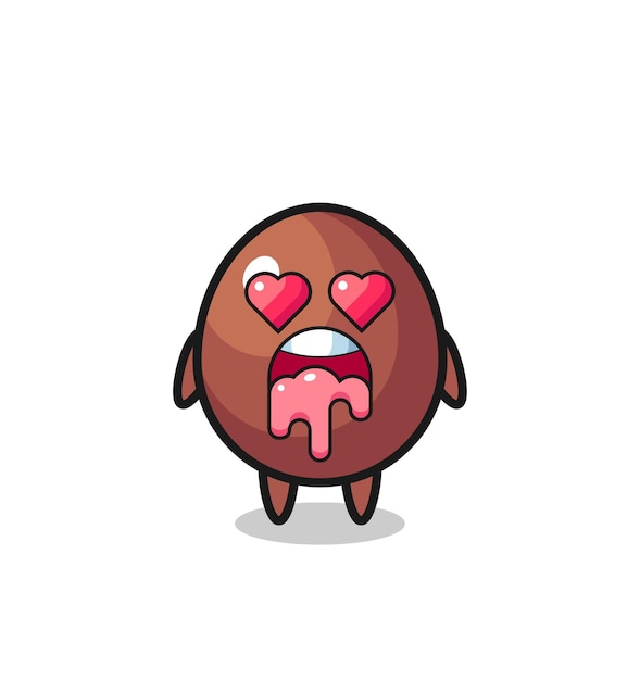 La expresión enamorada de un lindo huevo de chocolate con ojos en forma de corazón