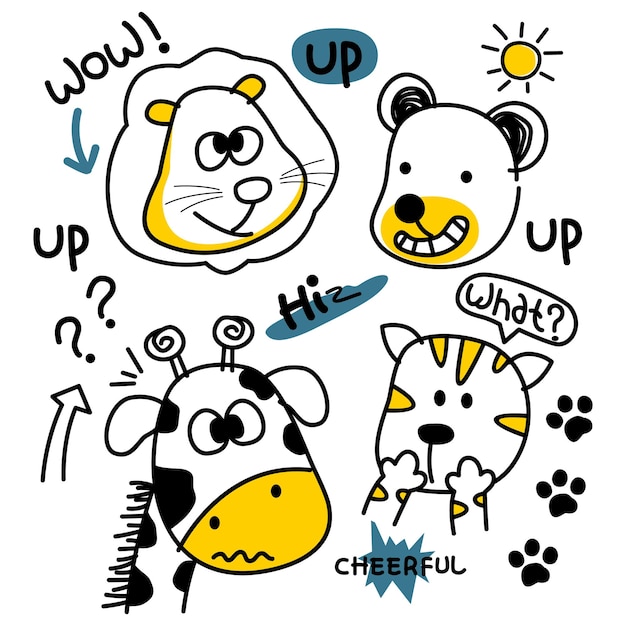 expresión facial de dibujos animados de animales divertidos
