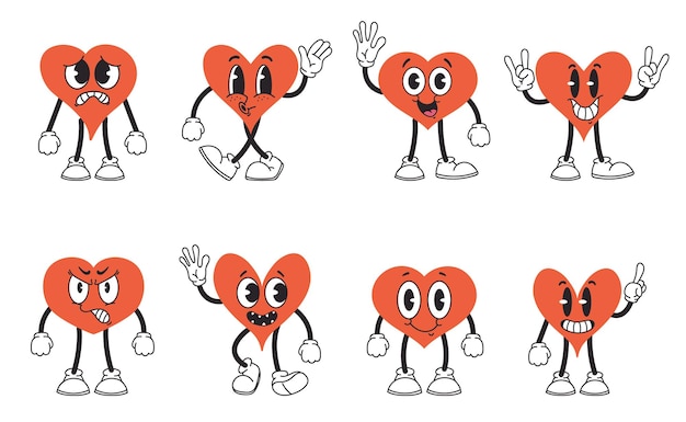 Expresión facial del personaje de dibujos animados de corazón postura diferente conjunto aislado