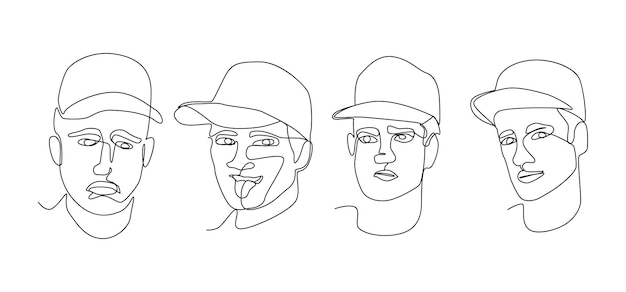 Expresión facial de retrato de hombre de línea continua. rostros masculinos de una línea de arte. silueta dibujada a mano. ilustración vectorial