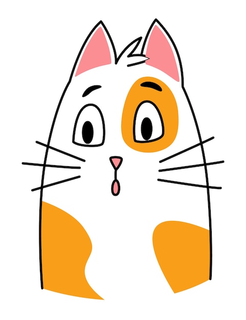 Expresión de gato mascota de dibujos animados con emoción linda emoji creativo de animal doméstico ilustración vectorial de humor divertido de gato con ojos grandes