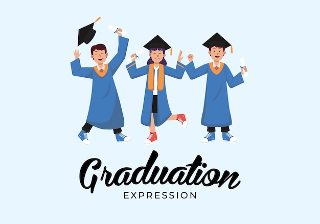 Vector expresión de graduación de niño y niña icona plana colección de diseño vectorial