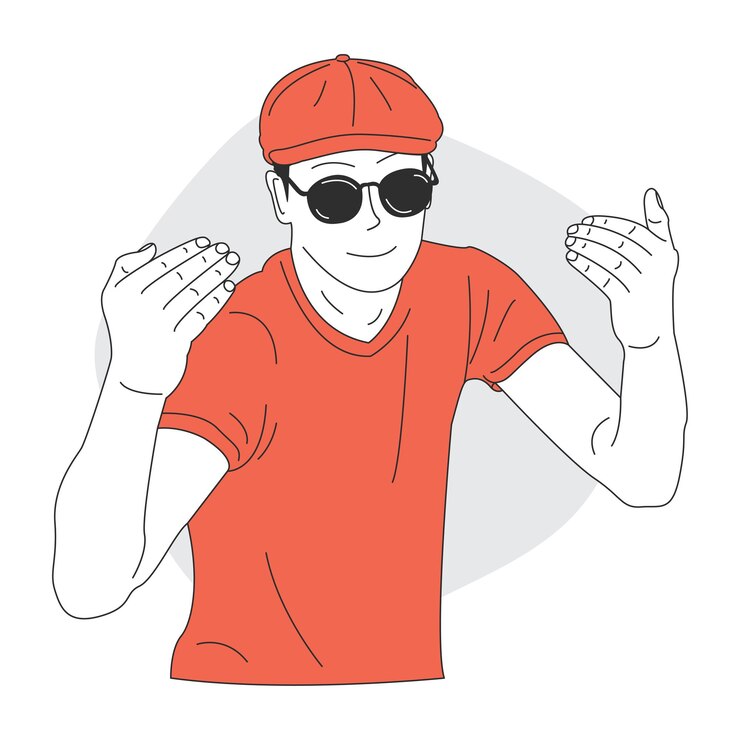 Vector expresión de un hombre con sombrero y gafas invitando a alguien con una sonrisa vector de estilo dibujado a mano