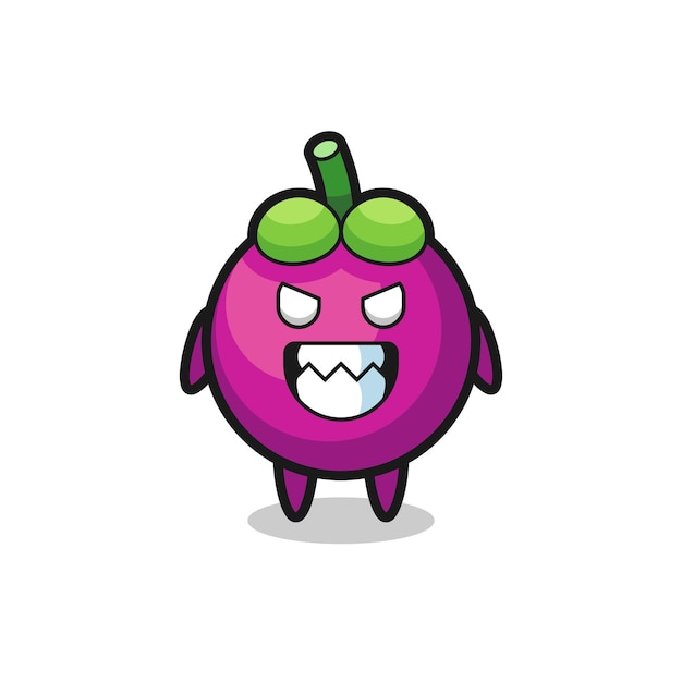 Expresión malvada del personaje de mascota linda del mangostán, diseño de estilo lindo para camiseta, pegatina, elemento de logotipo