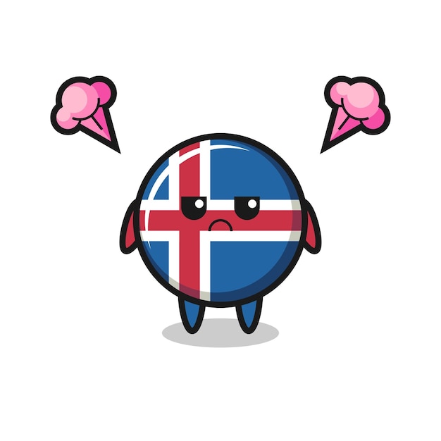 Expresión molesta del lindo personaje de dibujos animados de la bandera de islandia