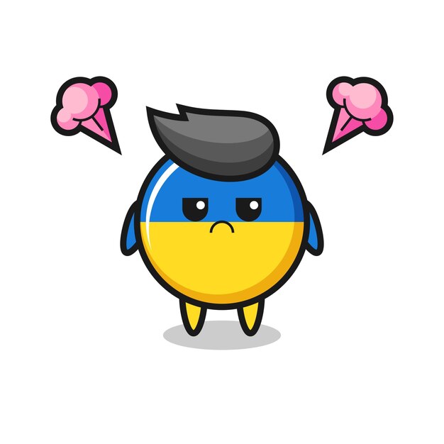 Expresión molesta del lindo personaje de dibujos animados de la insignia de la bandera de Ucrania, diseño de estilo lindo para camiseta, pegatina, elemento de logotipo