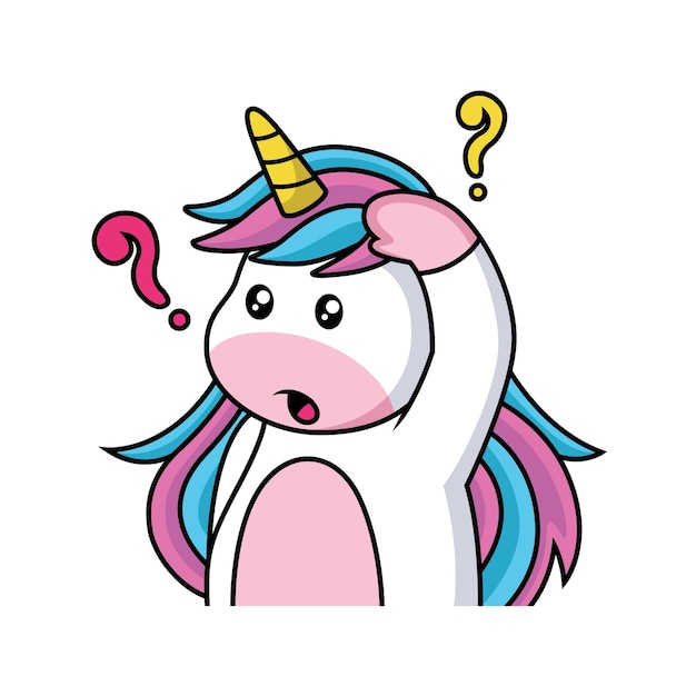 La expresión del unicornio de dibujos animados está confundida