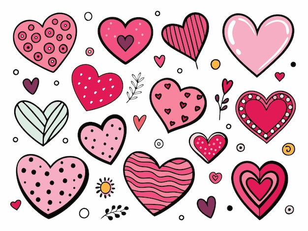 Expresiones de amor Una colección de corazones dibujados a mano