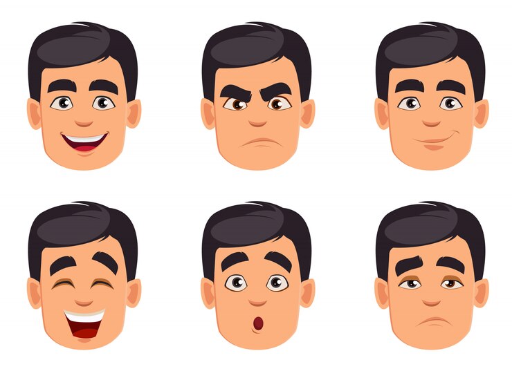 Vector expresiones de la cara. conjunto de diferentes emociones masculinas.