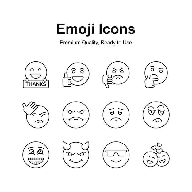 Expresiones faciales bonitas conjunto de emoticones iconos estilo de diseño de moda