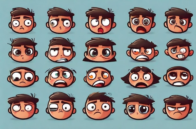 Vector expresiones de niño personaje de dibujos animados y vectorial gracioso