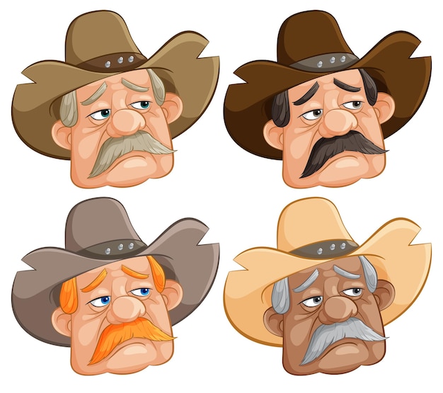 Vector las expresiones de un vaquero de dibujos animados