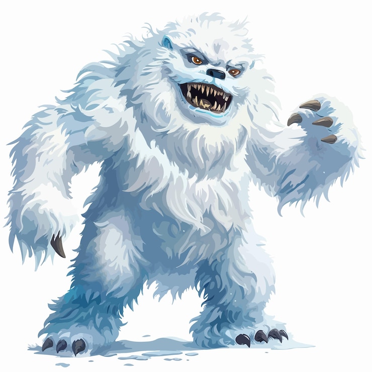 Vector expresivo y abominable clip del hombre de nieve aislado sobre un fondo blanco