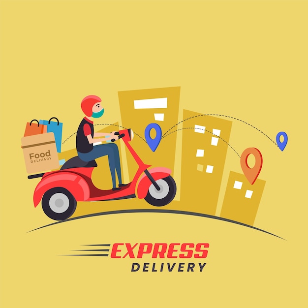 Express Delivery Publicación en redes sociales, entrega de scooters, servicio de entrega en línea, anuncios de entrega a domicilio