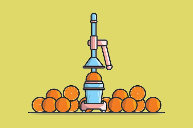 Exprimidor de jugo manual con ilustración de vector de naranjas