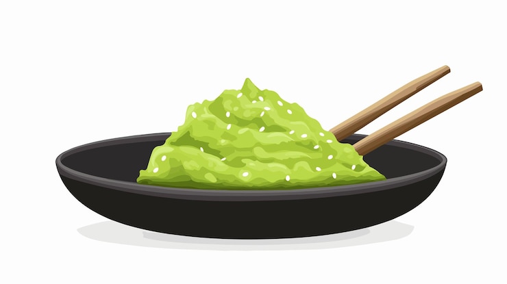 Vector exquisita ilustración vectorial de wasabi en un plato pequeño para diseños culinarios