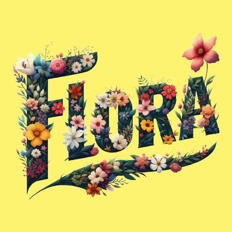 Vector exquisita tipografía floral flora artística en medio de las flores en flor
