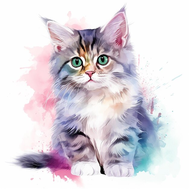 Vector exquisito arte de gatos en acuarela con fondo blanco