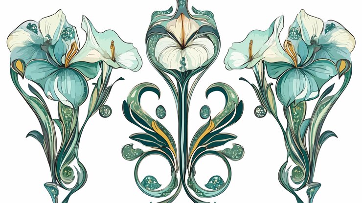 Vector el exquisito conjunto floral vectorial tiffany de estilo art nouveau moderno