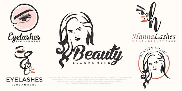 Extensión de pestañas de belleza diseño de logotipo de conjunto de iconos de uñas y mujeres de belleza