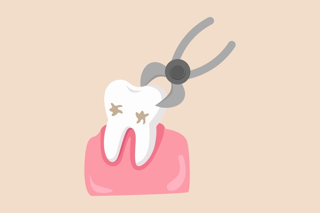 Vector extracción de dientes con un instrumento dental concepto de dentista ilustración de vector plano coloreado