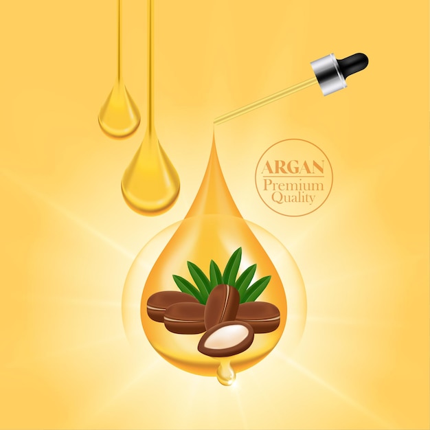 Extracto de argán para la ilustración de vector de productos para el cabello