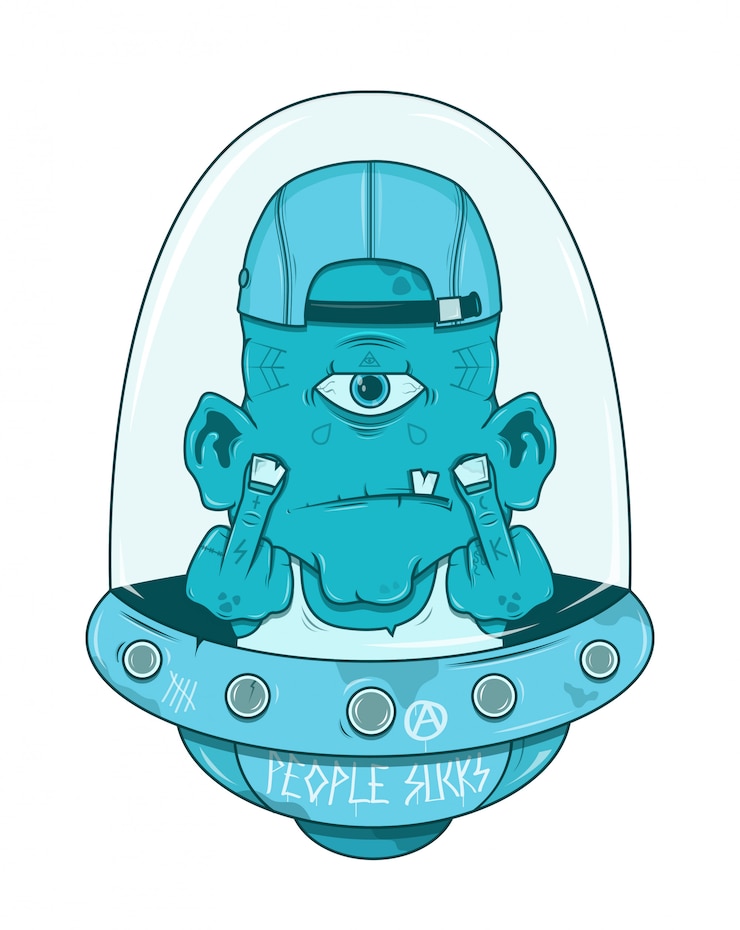 Vector extranjero enojado en personaje de platillo volador