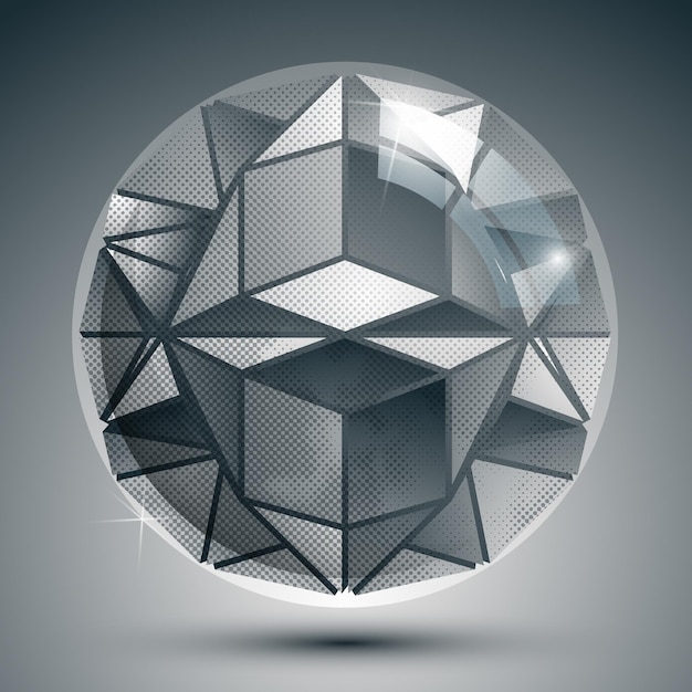 Vector extraordinario objeto esférico de plástico punteado con destellos, globo pixelado creado a partir de elementos geométricos.