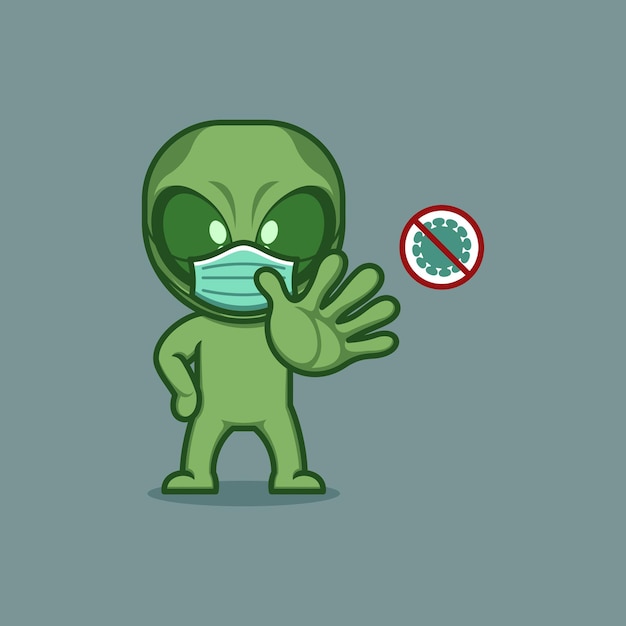 Extraterrestre de dibujos animados lindo con virus