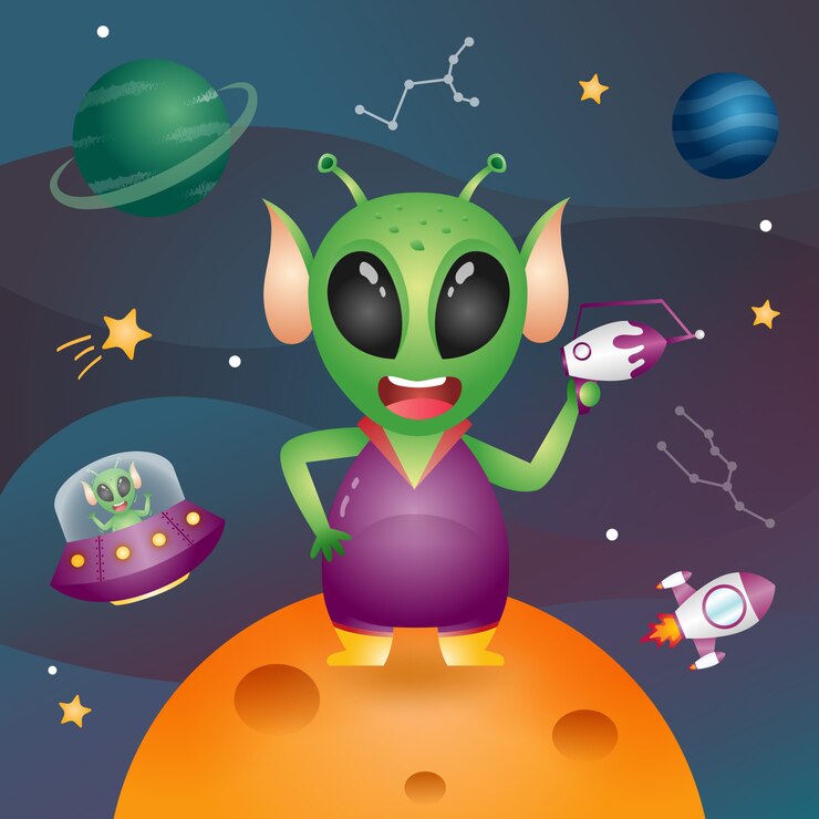 Vector un extraterrestre lindo en la galaxia espacial.