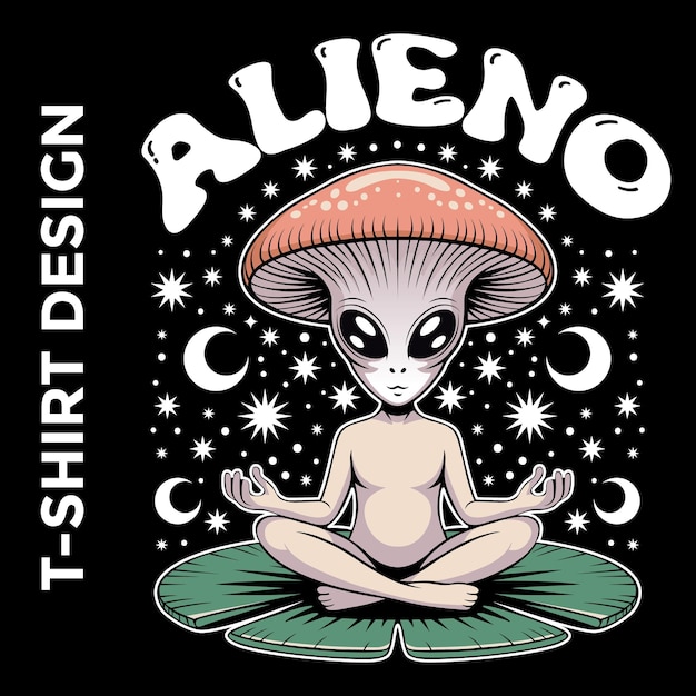 Extraterrestre meditando bajo una gorra de hongo