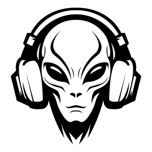extraterrestre usando auriculares logotipo icónico ilustración vectorial