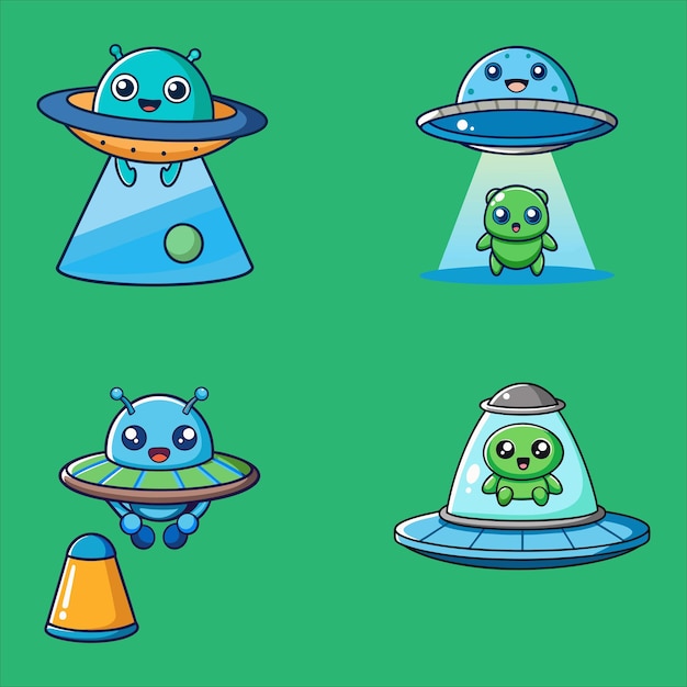 Extraterrestre volando con el vector de dibujos animados OVNI