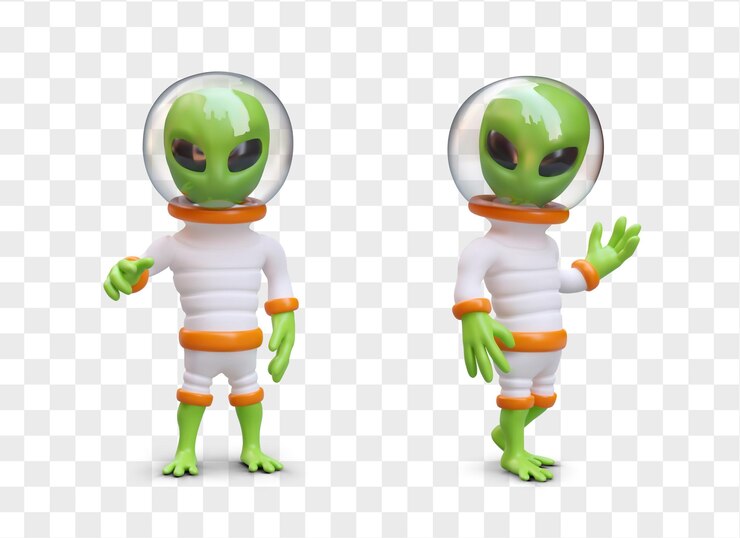 Vector extraterrestres verdes en trajes espaciales vector 3d humanoides personajes en diferentes poses