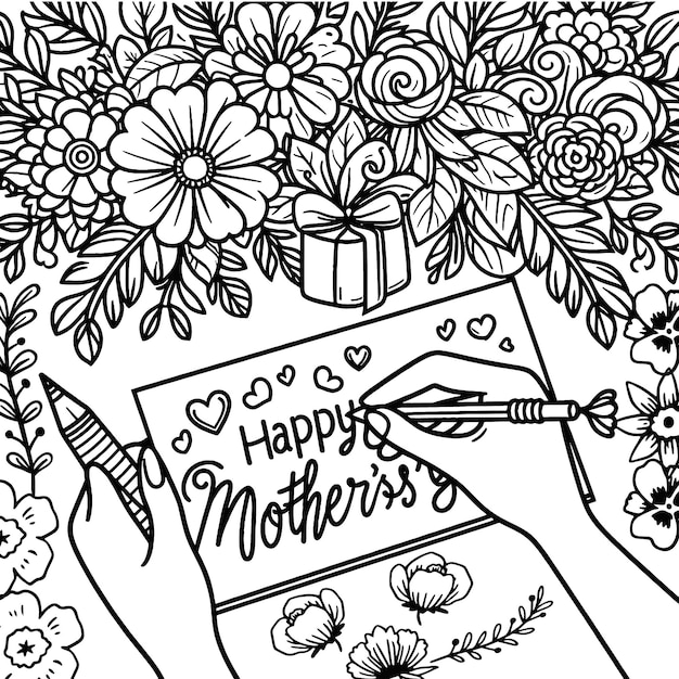 Vector extravagancia de colorear el día de la madre con flores y mariposas