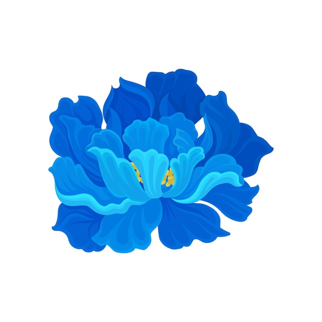 Exuberante flor azul con una vista lateral media amarilla Ilustración vectorial sobre fondo blanco