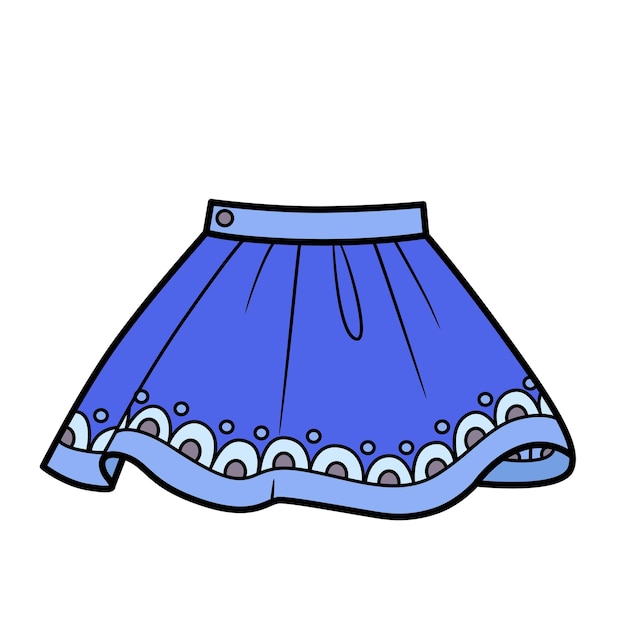 Exuberante variación de color de la falda azul para colorear sobre un fondo blanco