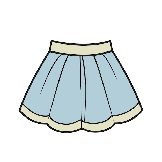 Exuberante variación de color de falda para colorear página aislada sobre fondo blanco