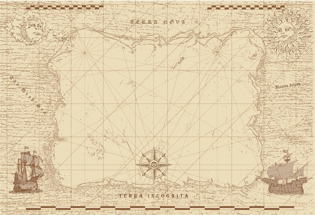 Vector f carta náutica antigua de rutas marítimas