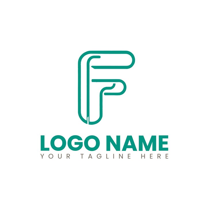 F fondo blanco con F logotipo verde para un sitio web para su nombre